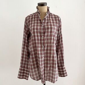 Nili Lotan Ruffle Plaid Shirt Size M